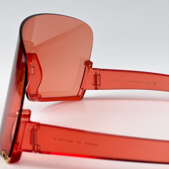 Gucci GG1631S 001 Sunglasses Transparent Red Light Red Shield Unisex GG 1631S - Picture 9 of 11